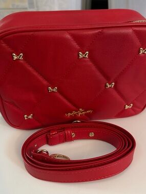 Red Quilted Crossbody Bag with Gold Accents